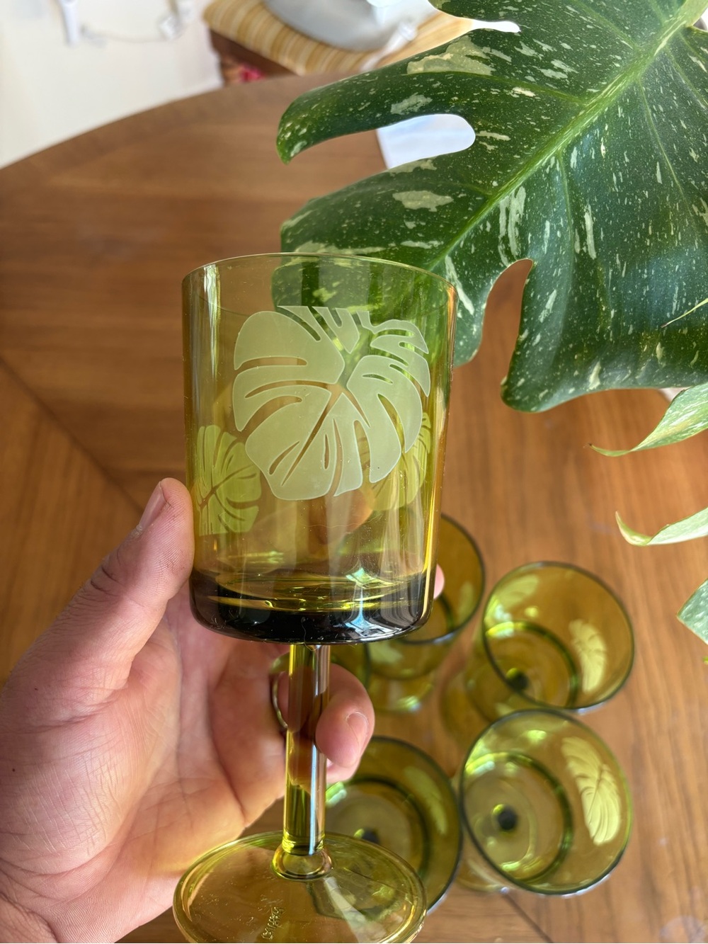 Vintage Set of 6 Mid Century Monstera Goblets